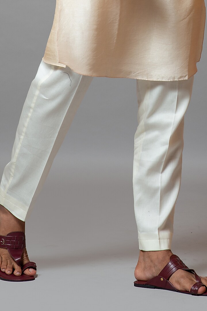Pale Peach Bemberg Silk Hand Embroidered Bundi Jacket Set by PAARSH at Pernia's Pop Up Shop