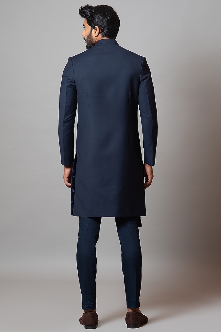 Denim Blue Embroidered Indo-Western Jacket Set by PAARSH at Pernia's Pop Up Shop