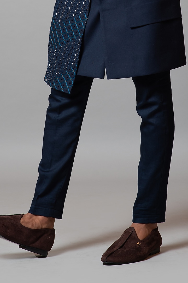 Denim Blue Embroidered Indo-Western Jacket Set by PAARSH at Pernia's Pop Up Shop