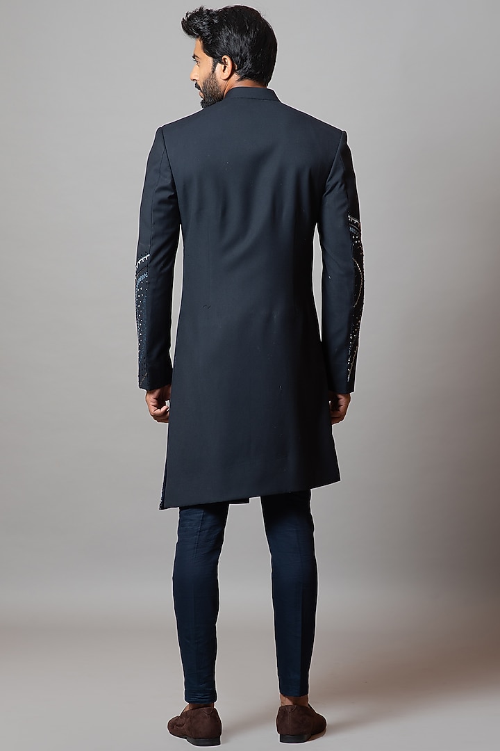 Midnight Navy Embroidered Indo-Western Jacket Set by PAARSH at Pernia's Pop Up Shop
