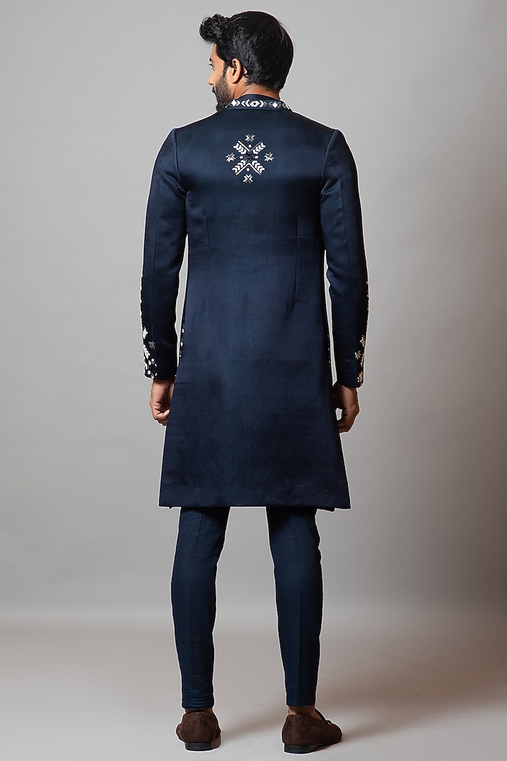 Blue Depths Embroidered Indo-Western Jacket Set by PAARSH at Pernia's Pop Up Shop