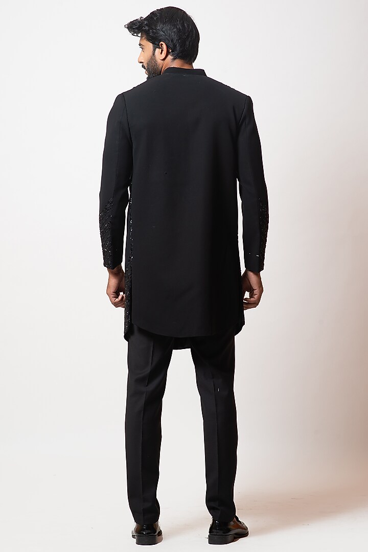 Onyx Black Embroidered Wedding Indowestern Set by PAARSH at Pernia's Pop Up Shop