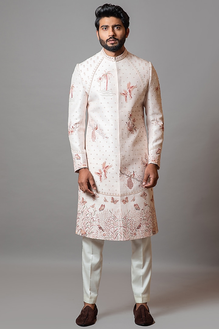 Heavenly Pink Embroidered Sherwani Set by PAARSH