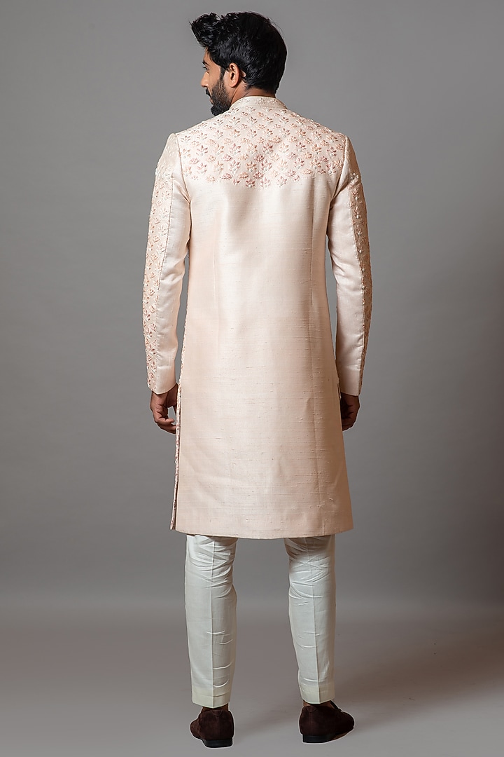 Rose Quartz Embroidered Wedding Sherwani Set by PAARSH at Pernia's Pop Up Shop