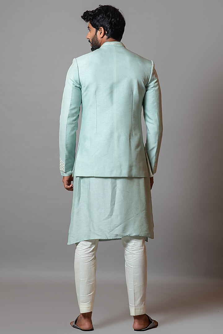 Baltic Blue Embroidered Jacket Set by PAARSH at Pernia's Pop Up Shop