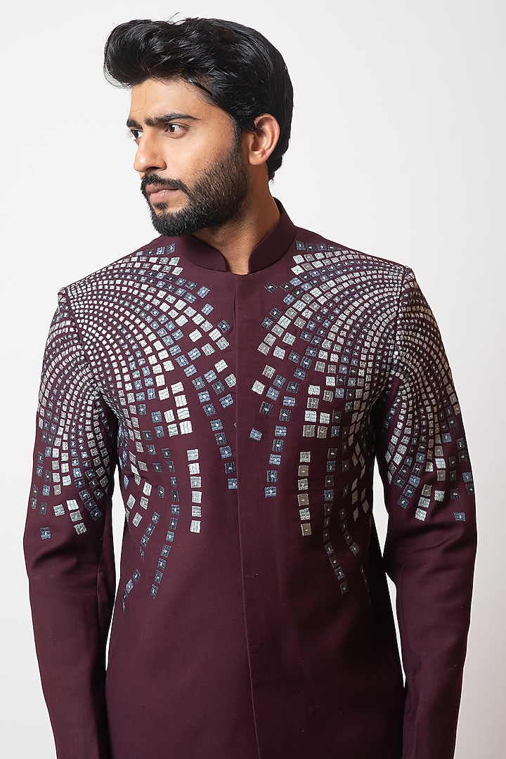 Windsor Wine Embroidered Wedding Bandhgala Set by PAARSH at Pernia's Pop Up Shop