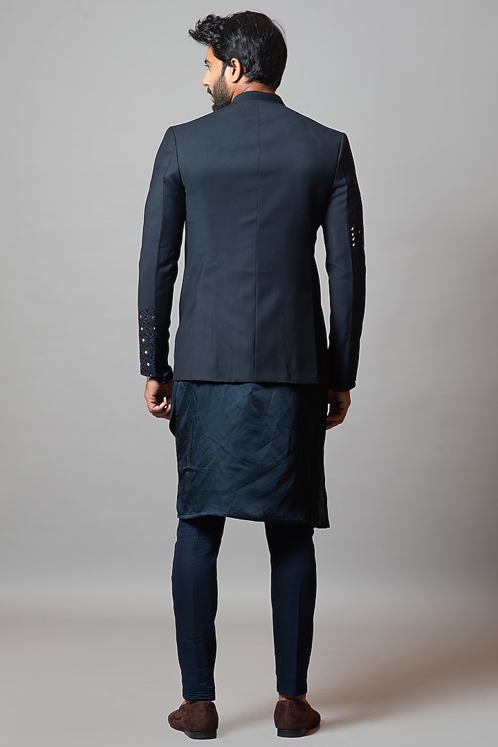 Navy Peony Embroidered Jacket Set by PAARSH at Pernia's Pop Up Shop