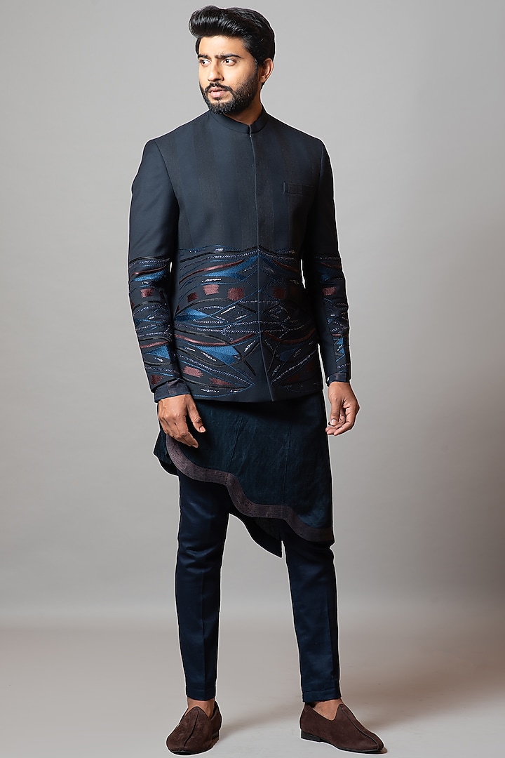 Deep Ultramarine Embroidered Jacket Set by PAARSH