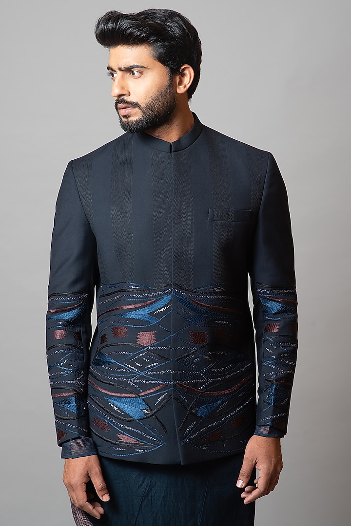Deep Ultramarine Embroidered Jacket Set by PAARSH at Pernia's Pop Up Shop