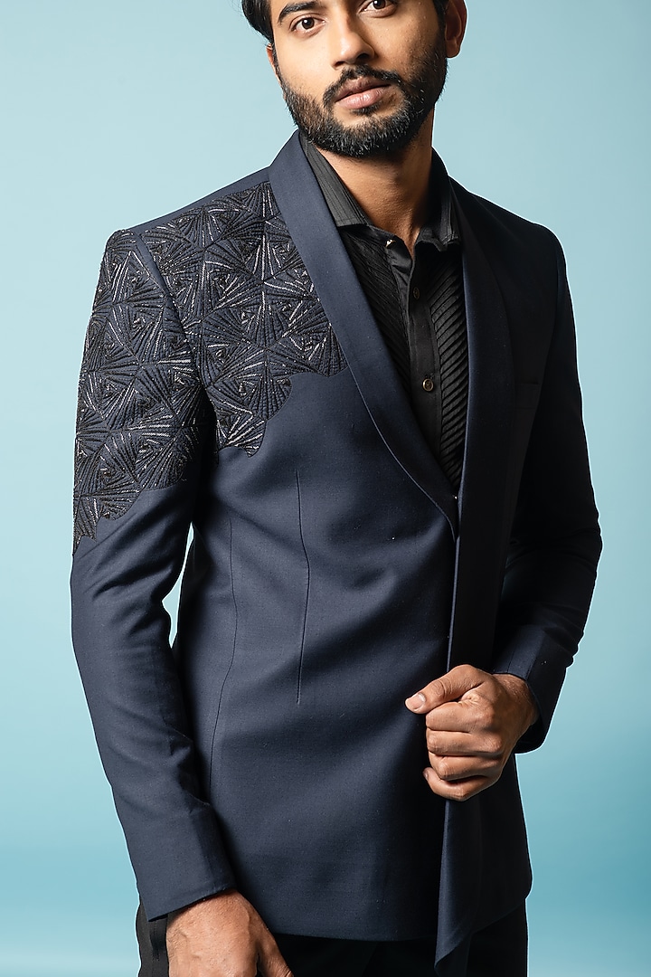 Insignia Blue Embroidered Tuxedo Set by PAARSH at Pernia's Pop Up Shop