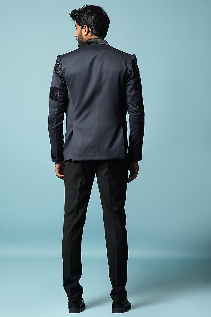 Mazarine Blue Embroidered Tuxedo Set by PAARSH at Pernia's Pop Up Shop