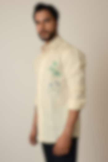 Cream Pure Linen Thread Embroidered Shirt by PAARSH