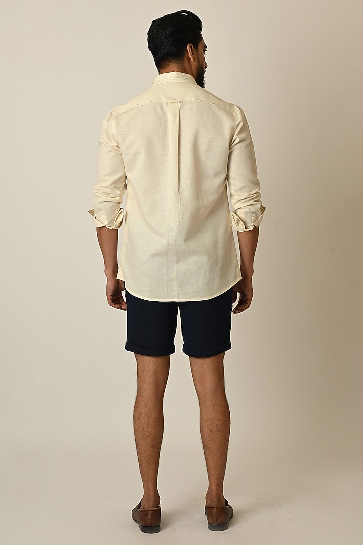 Cream Pure Linen Thread Embroidered Party Wear Shirt by PAARSH at Pernia's Pop Up Shop
