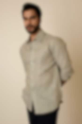 Grey Pure Linen Thread Embroidered Shirt by PAARSH