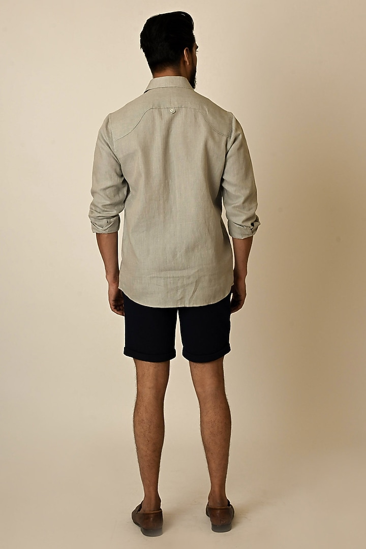 Grey Pure Linen Thread Embroidered Party Wear Shirt by PAARSH at Pernia's Pop Up Shop