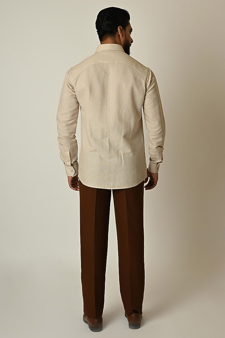 Beige Pure Linen Abstract Embroidered Party Wear Shirt by PAARSH at Pernia's Pop Up Shop