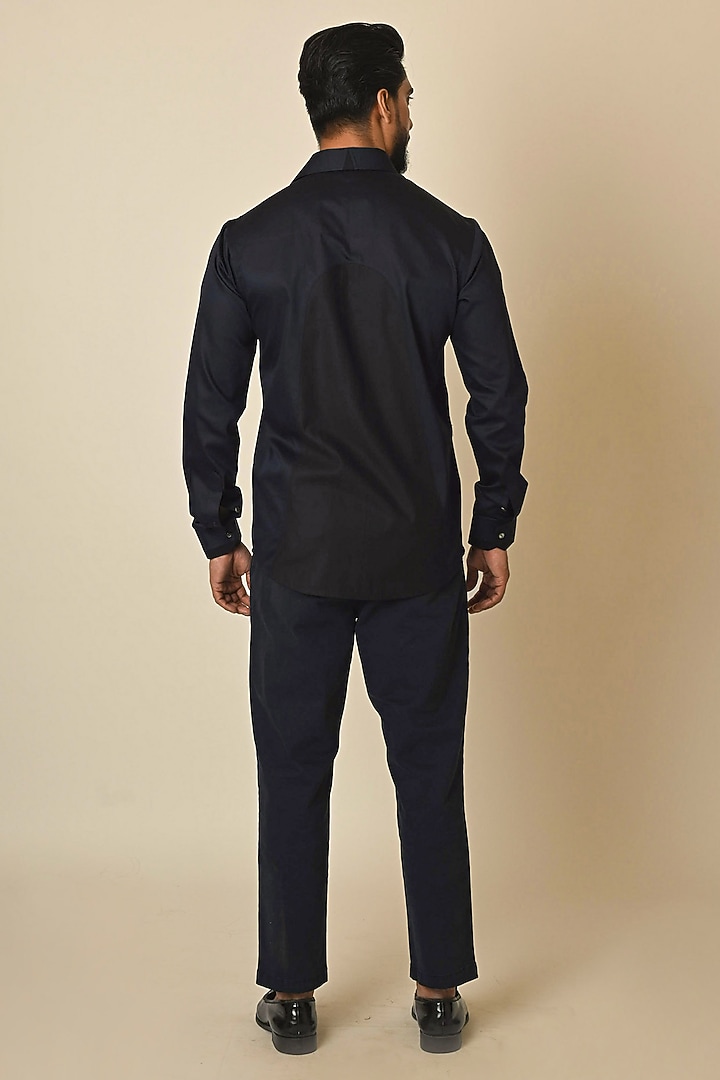 Midnight Blue Giza Cotton Thread Embroidered Party Wear Shirt by PAARSH at Pernia's Pop Up Shop