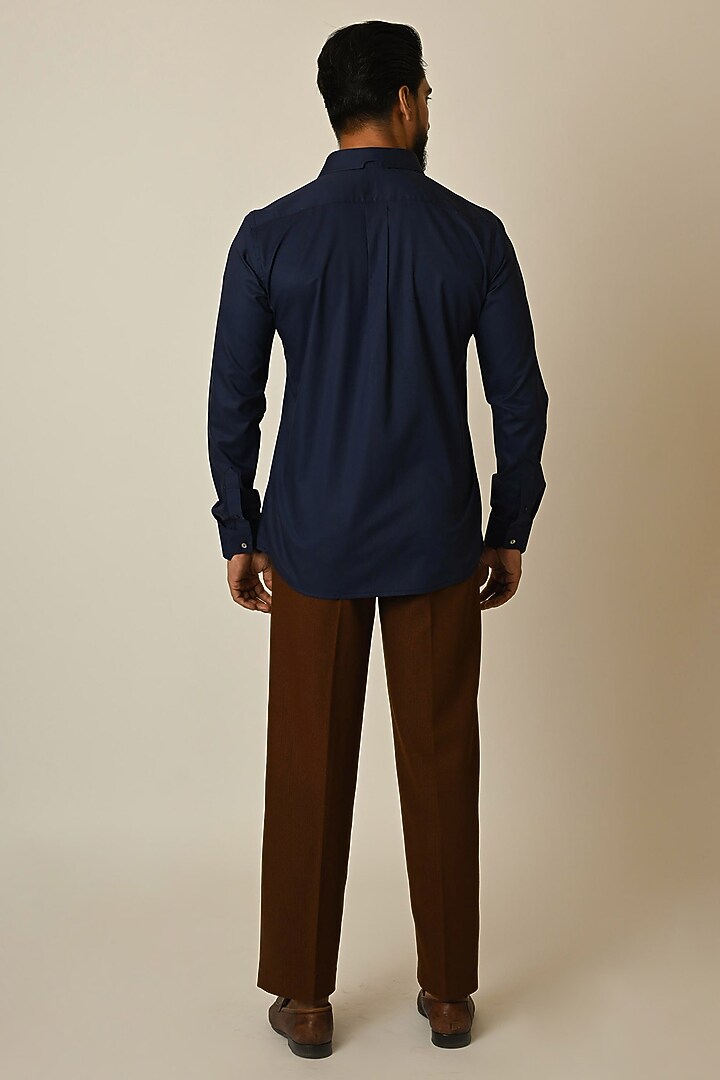 Navy Blue Giza Cotton Motifs Embroidered Party Wear Shirt by PAARSH at Pernia's Pop Up Shop