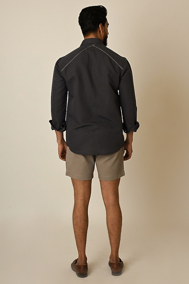 Grey Pure Linen Thread Embroidered Party Wear Shirt by PAARSH at Pernia's Pop Up Shop