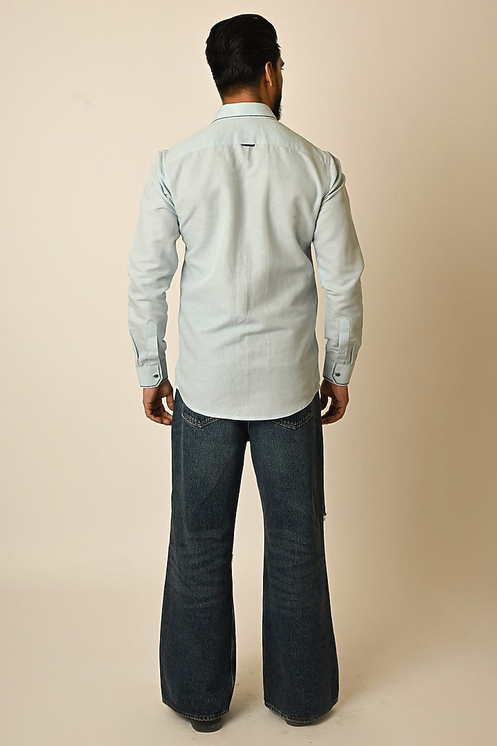 Powder Blue Pure Linen Party Wear Shirt by PAARSH at Pernia's Pop Up Shop