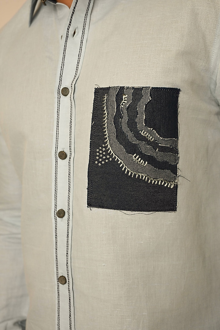 Powder Blue Pure Linen Party Wear Shirt by PAARSH at Pernia's Pop Up Shop