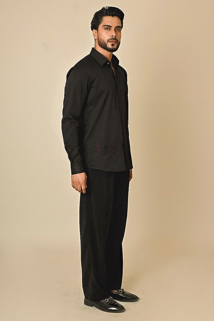 Black Cotton Cutdana Embellished Party Wear Shirt by PAARSH at Pernia's Pop Up Shop