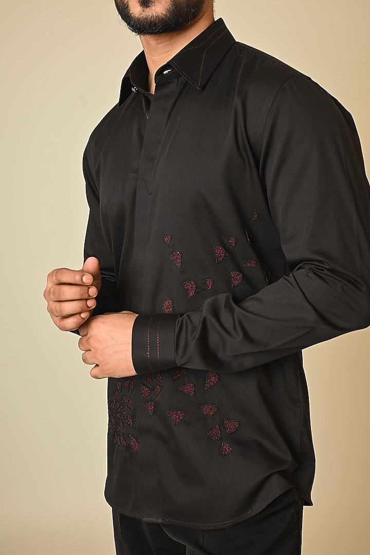 Black Cotton Cutdana Embellished Party Wear Shirt by PAARSH at Pernia's Pop Up Shop