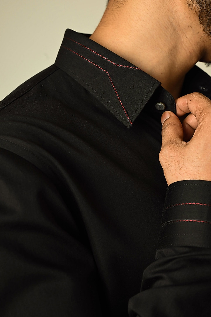 Black Cotton Cutdana Embellished Party Wear Shirt by PAARSH at Pernia's Pop Up Shop