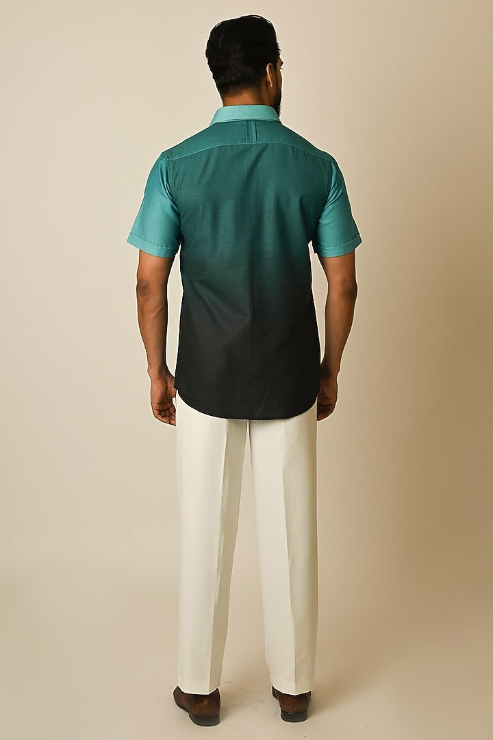 Teal Textured Linen Shaded Party Wear Shirt by PAARSH at Pernia's Pop Up Shop