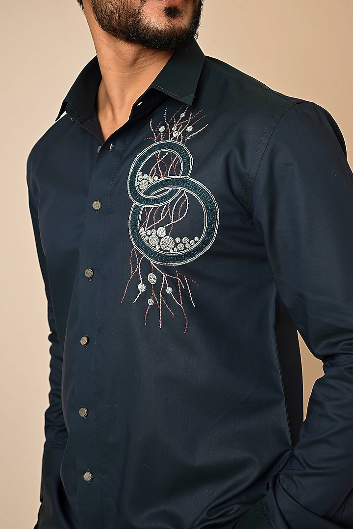 Teal Giza Cotton Thread Embroidered Party Wear Shirt by PAARSH at Pernia's Pop Up Shop