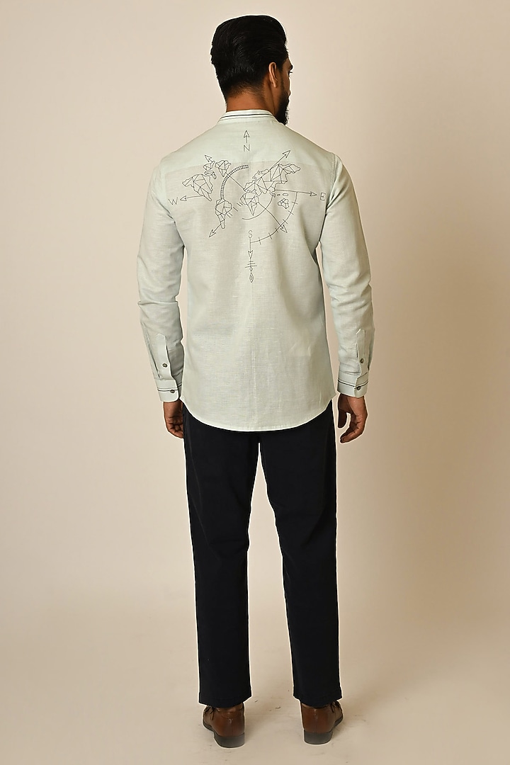 Light Blue Linen Thread Embroidered Party Wear Shirt by PAARSH at Pernia's Pop Up Shop