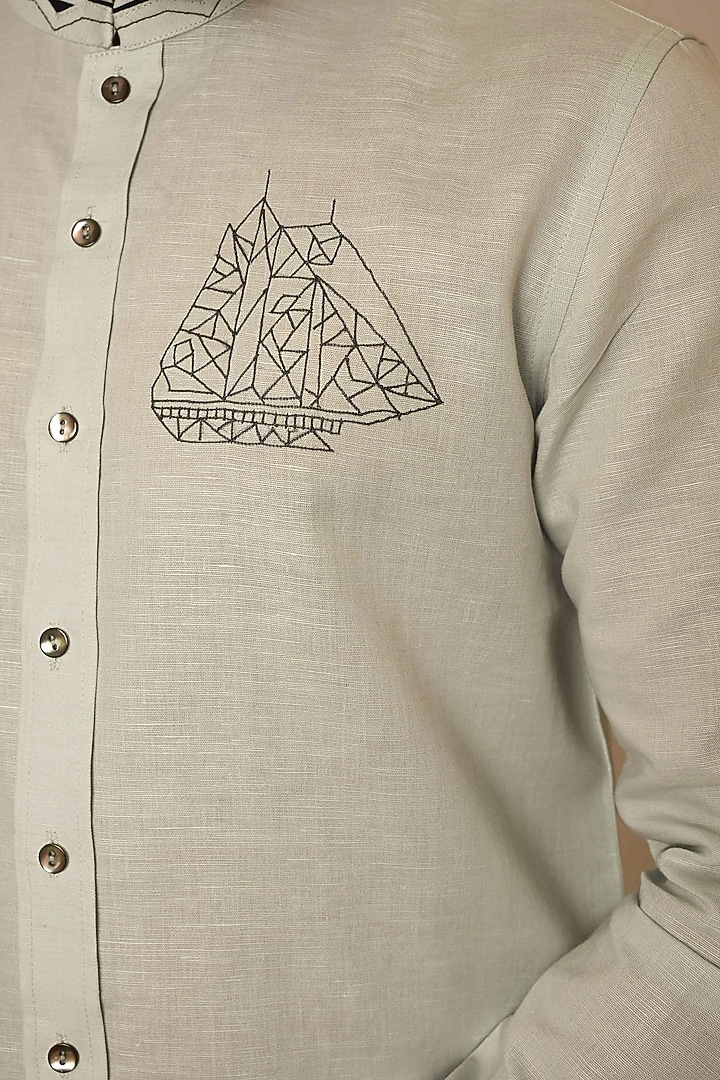 Light Blue Linen Thread Embroidered Party Wear Shirt by PAARSH at Pernia's Pop Up Shop