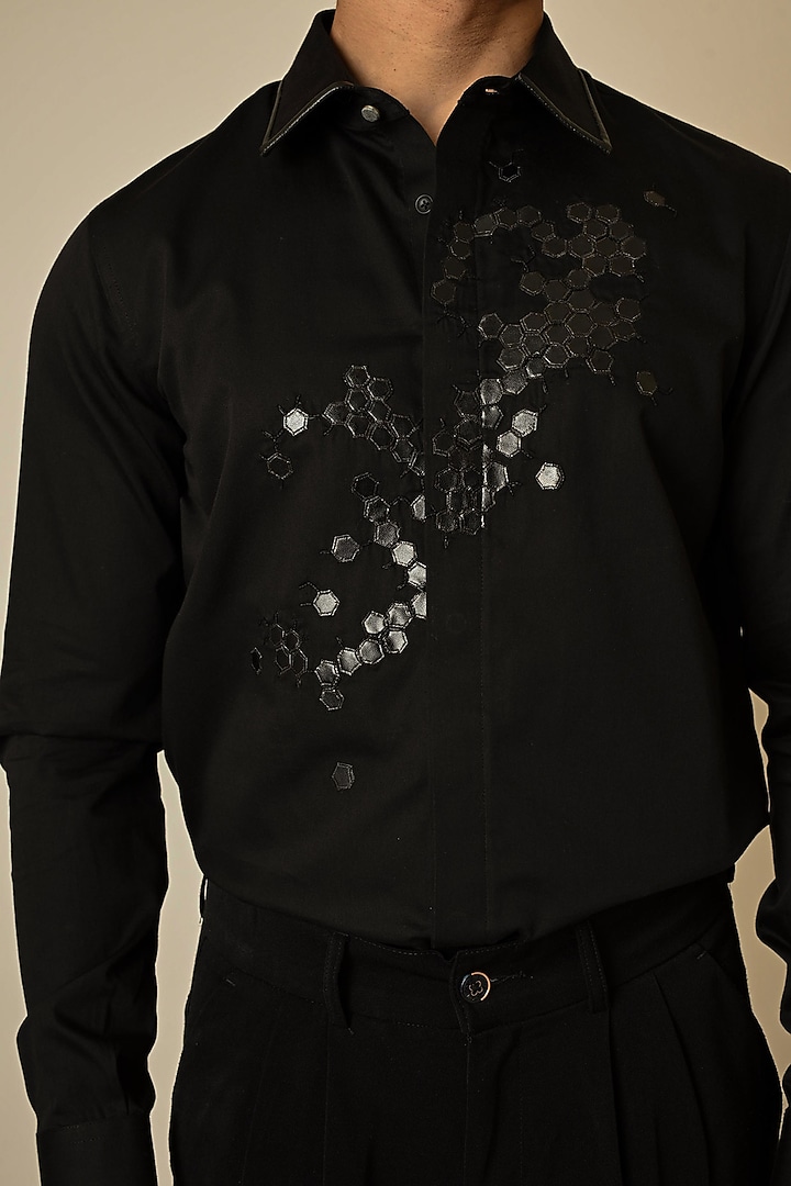 Black Cotton Cutdana Embellished Party Wear Shirt by PAARSH at Pernia's Pop Up Shop