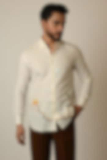 Off-White Linen Thread Embroidered Shirt by PAARSH