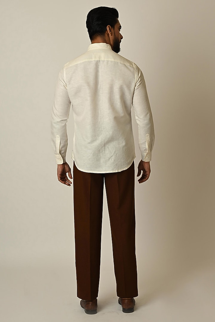 Off-White Linen Thread Embroidered Party Wear Shirt by PAARSH at Pernia's Pop Up Shop