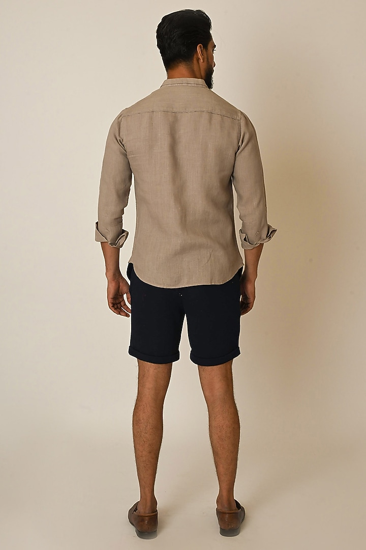 Dark Beige Linen Thread Embroidered Party Wear Shirt by PAARSH at Pernia's Pop Up Shop