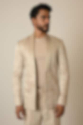 Pastel Pink Linen Satin Blend Threadwork Blazer by PAARSH