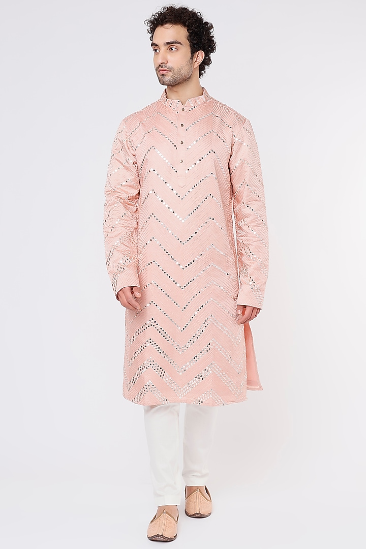 Powder Pink Embroidered Kurta Set by PAARSH at Pernia's Pop Up Shop