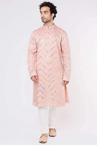 Powder Pink Embroidered Kurta Set by PAARSH