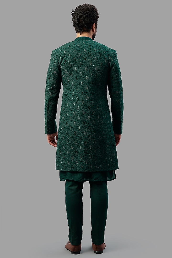 Emerald Green Embroidered Wedding Indowestern Set by PAARSH at Pernia's Pop Up Shop