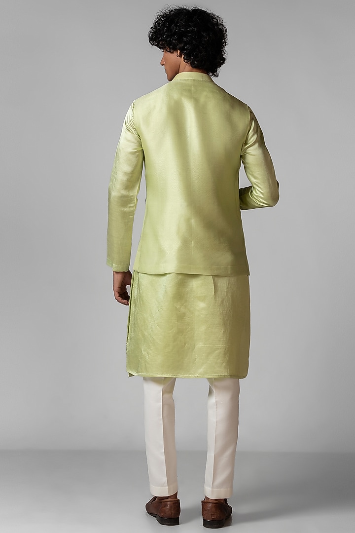 Pista Green Organza Resham Embroidered Nehru Jacket Set by PAARSH at Pernia's Pop Up Shop