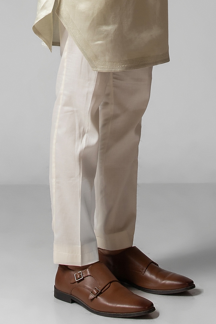 Dusty Ivory Linen Satin Cutdana Embroidered Nehru Jacket Set by PAARSH at Pernia's Pop Up Shop