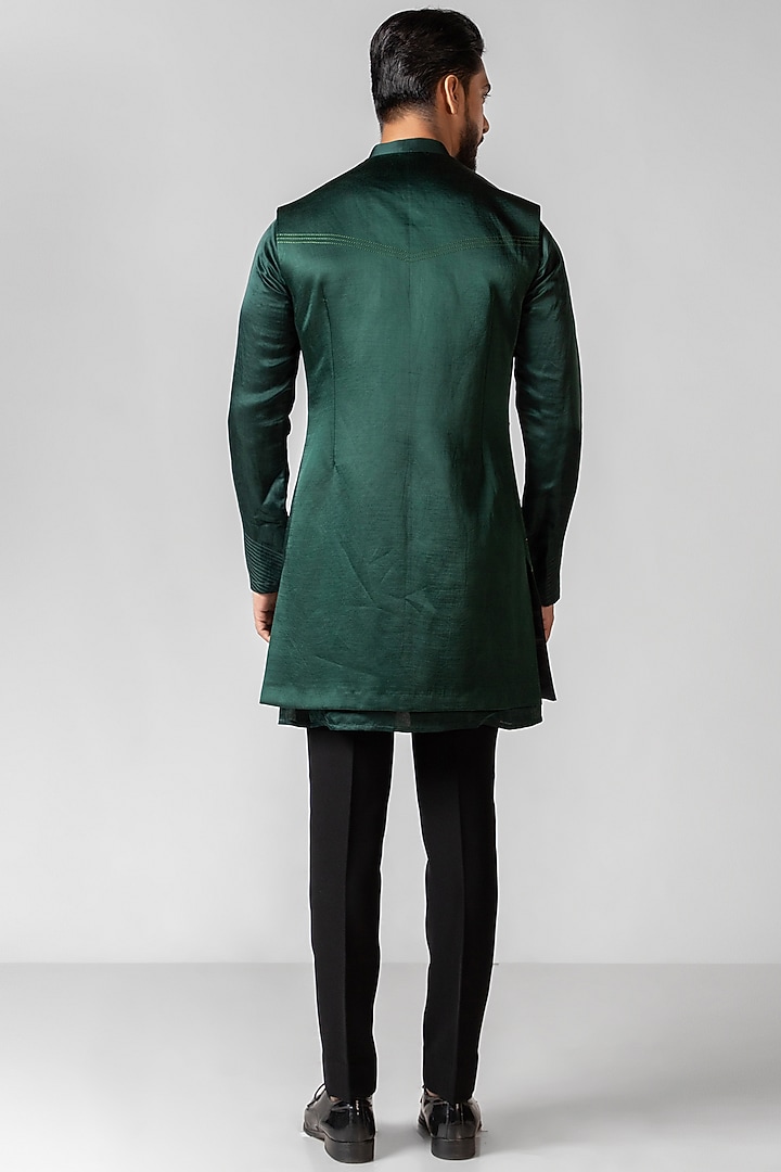 Verdant Green Organza Resham Embroidered Nehru Jacket Set by PAARSH at Pernia's Pop Up Shop