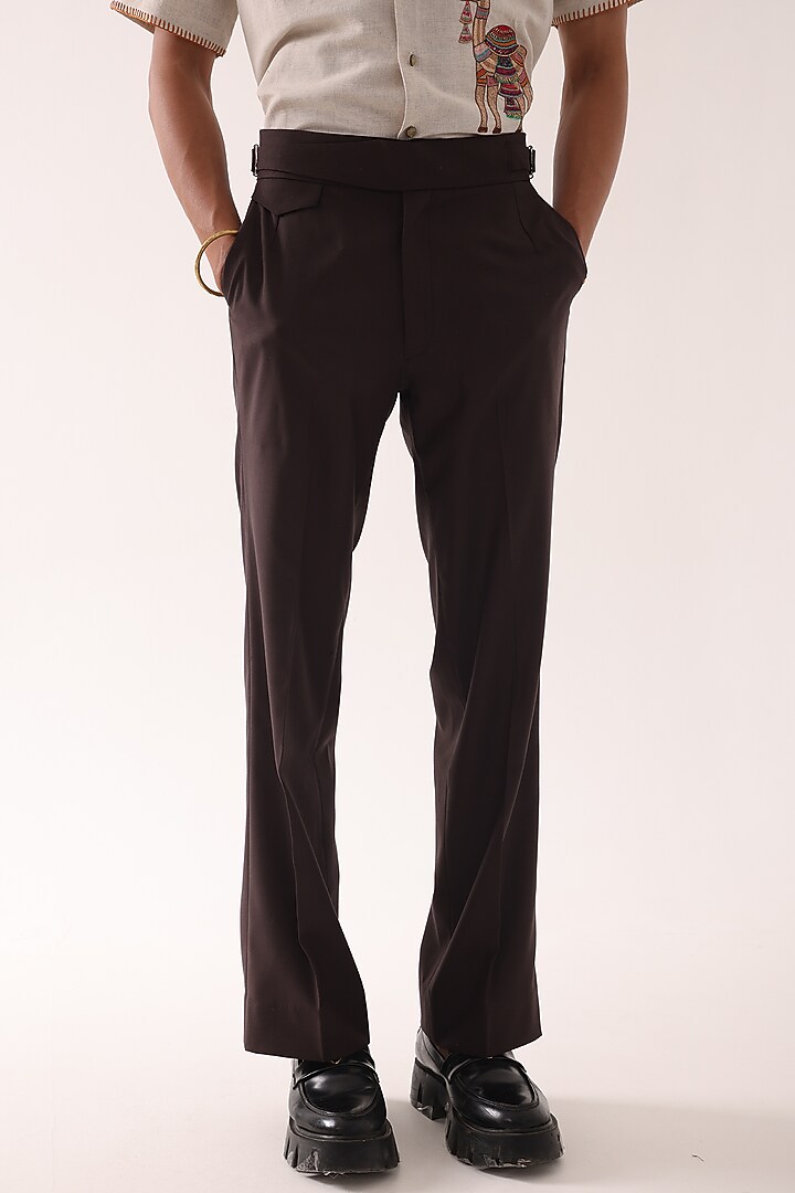 Dark Brown Terry Wool Wide-Legged Trousers by PAARSH at Pernia's Pop Up Shop