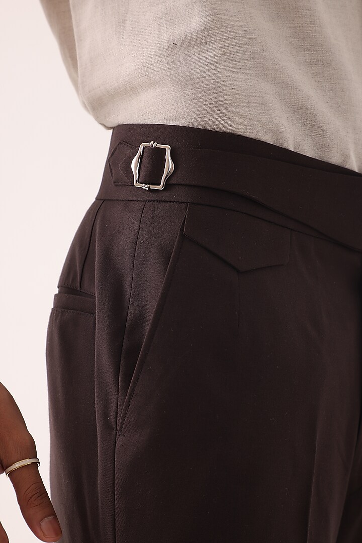 Dark Brown Terry Wool Wide-Legged Trousers by PAARSH at Pernia's Pop Up Shop