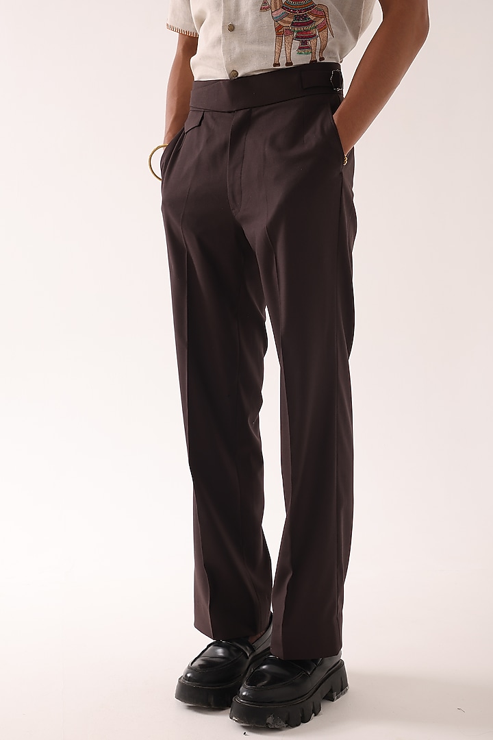 Dark Brown Terry Wool Wide-Legged Trousers by PAARSH at Pernia's Pop Up Shop