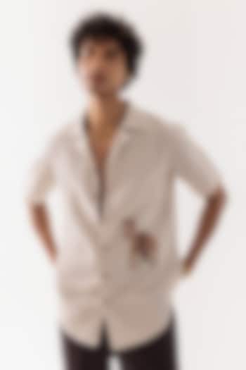 Beige Pure Linen Embroidered Party Wear Shirt by PAARSH at Pernia's Pop Up Shop