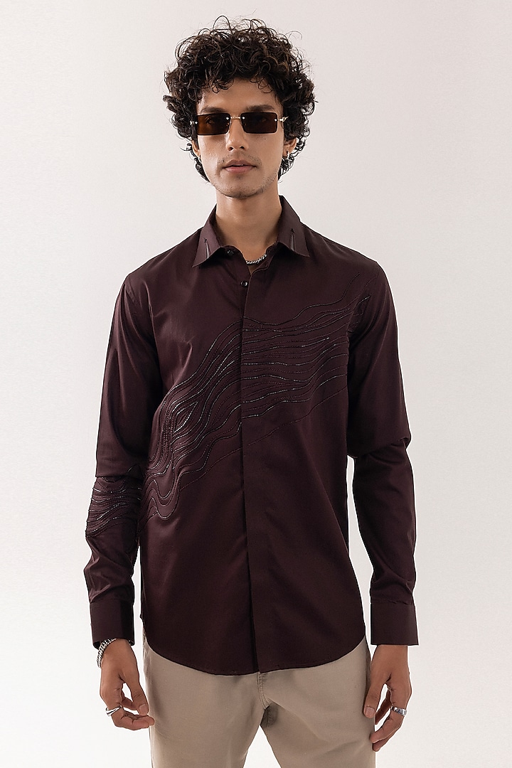 Brown Giza Cotton Shirt by PAARSH