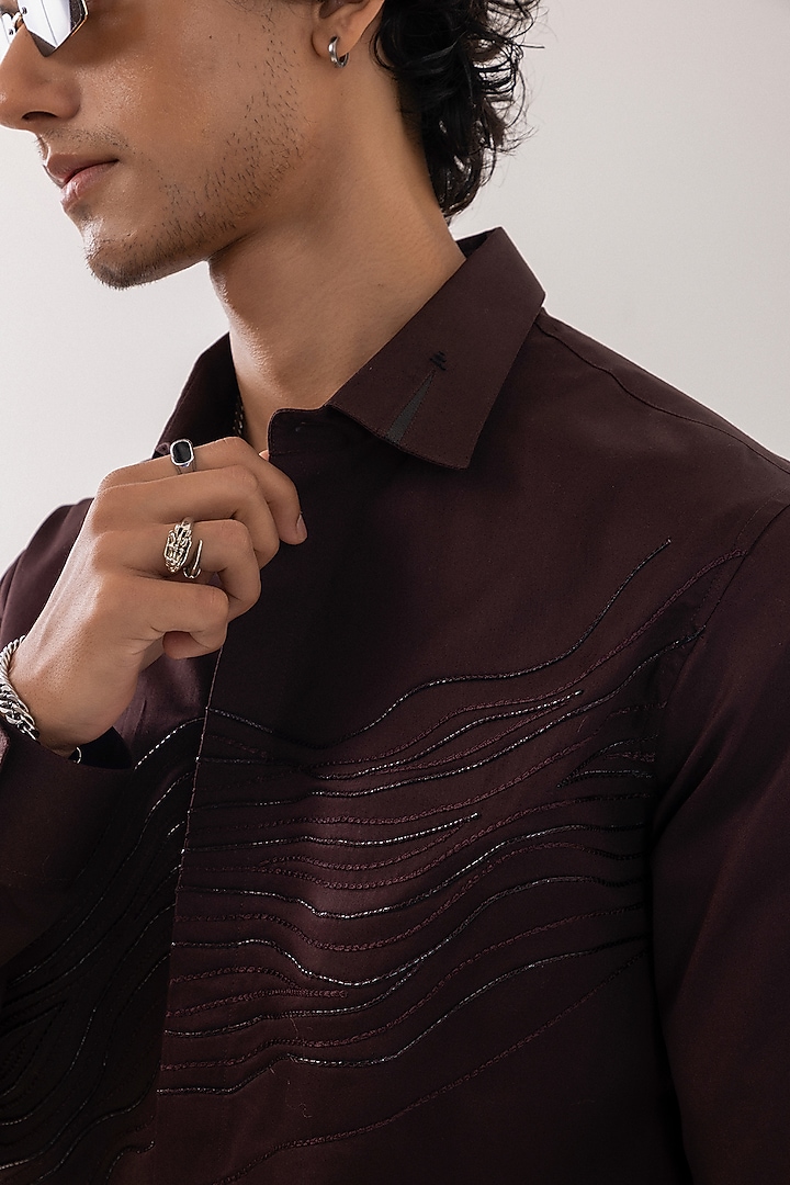 Brown Giza Cotton Party Wear Shirt by PAARSH at Pernia's Pop Up Shop