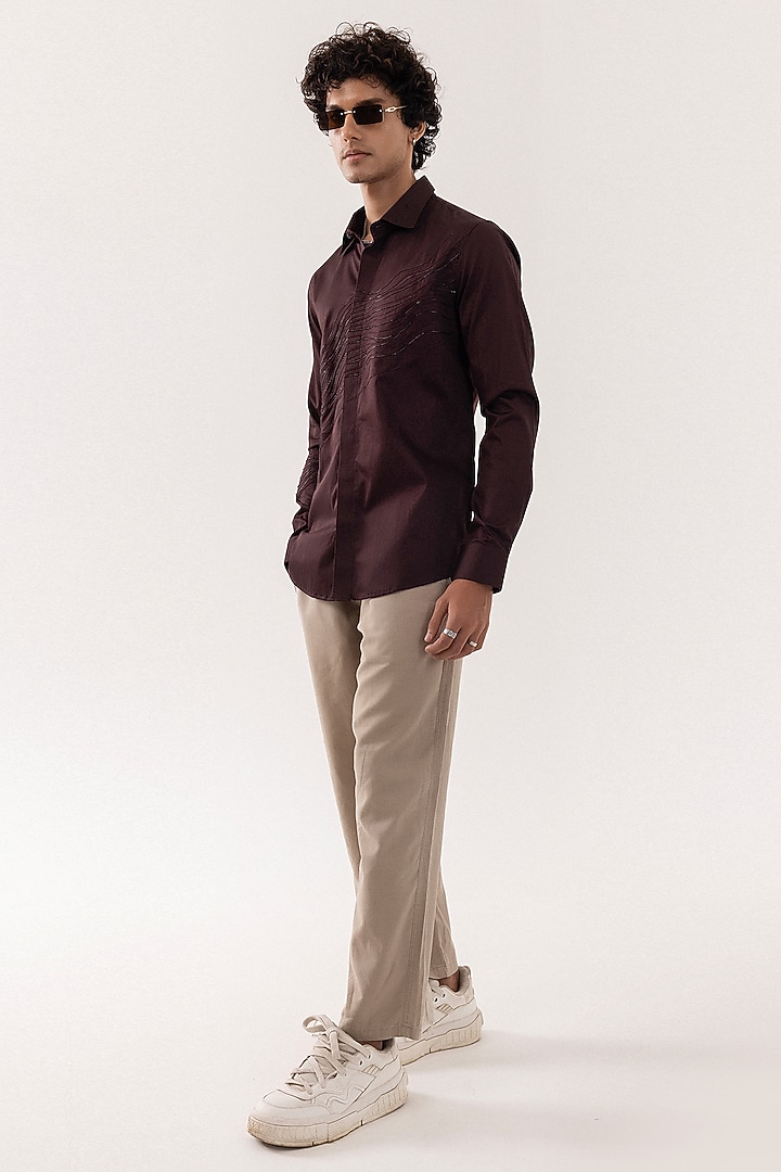 Brown Giza Cotton Party Wear Shirt by PAARSH at Pernia's Pop Up Shop
